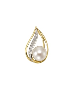 Orolino Anhänger Gold 585 zweifarbig mit weißer Perle 9,5-10mm + 10x Brillant zus. 0,04ct.