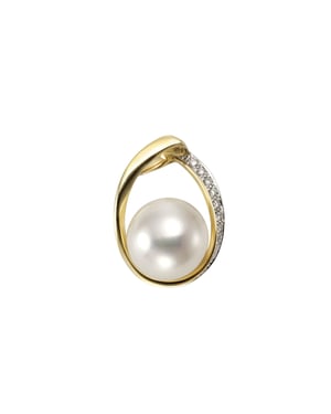 Orolino Anhänger Gold 585 mit weißer Perle 10,5-11mm + 9x Brillant zus. 0,045ct.