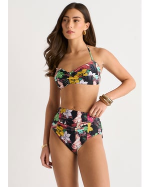 Bikini-Oberteil mit tropischem Blumenmuster und gedrehter Vorderseite
