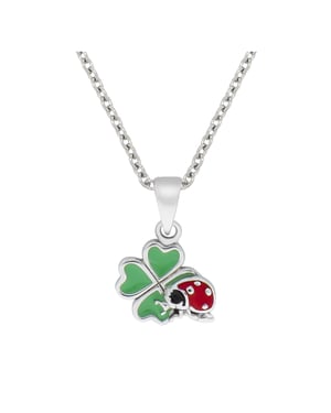 Zeeme for Kids Halskette 925 Sterling Silber Kleeeblatt Marienkäfer Lack