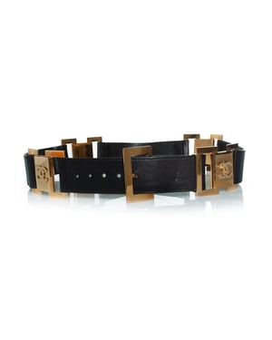Chanel, Vintage-Gürtel aus schwarzem Leder mit Logo
