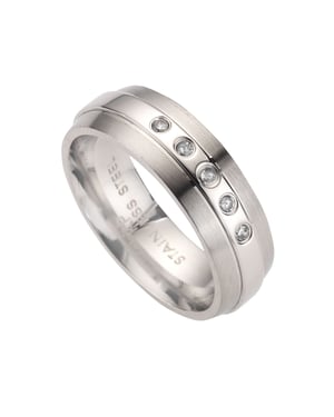 Zeeme Stainless Steel Ring Edelstahl glanz/matt mit weißem Zirkonia