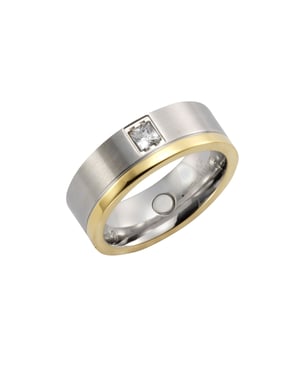 Zeeme Stainless Steel Ring Edelstahl zweifarbig glanz/mattiert mit weißem Zirkonia