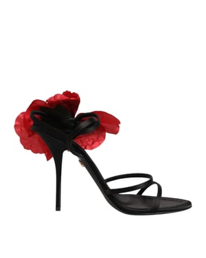 Dolce & Gabbana Schwarze Leder Sandalen mit Blumen-Absätzen