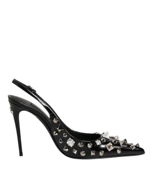 Dolce & Gabbana Schwarze Nieten-Leder-Heels Slingback-Schuhe