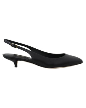 Dolce & Gabbana Schwarze Leder Slingback High Heels Pumps Schuhe