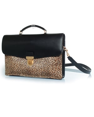 Celine, Aktentasche aus Leder mit Leopardenmuster in Schwarz und Braun