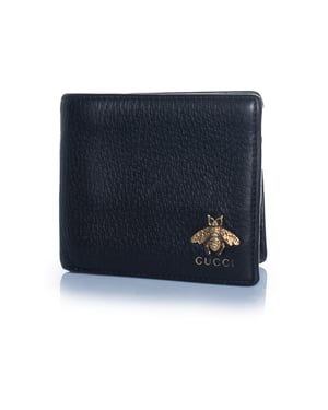 Gucci, schwarze Ledergeldbörse mit Biene