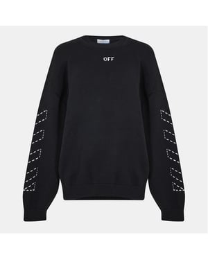 Herren Off-White Bestickter Regular Fit Rundhals-Pullover in Schwarz/Creme