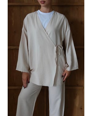Knitterlook Textured Kimono Anzug Nerz