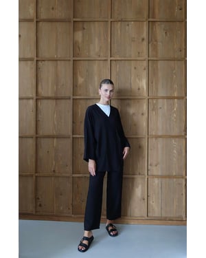 Knitterlook Textured Kimono Anzug Schwarz