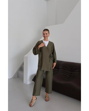 Knitterlook Textured Kimono Anzug Khaki