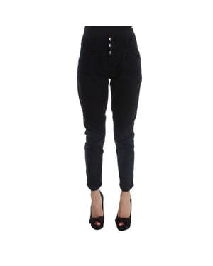 Costume National Schwarze Baumwoll-Cropped Jeans