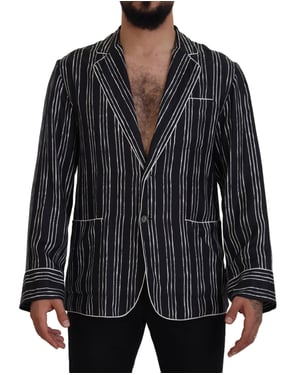 Dolce & Gabbana Blau Gestreiftes Seiden-Pyjama-Hemdjacke