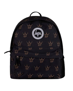 Unisex Schwarzer Königskronen-Muster-Rucksack mit gepolsterten Trägern | Schulreise-Tasche