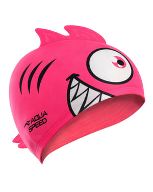Aqua Speed Piranha-Muster Schwimmkappe aus Silikon mit 3D‑Druck, Easy-Fit - Rosa