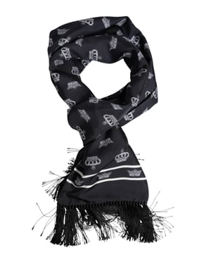 Dolce & Gabbana Schwarzes Seidenkrone Fransen Herren Schal