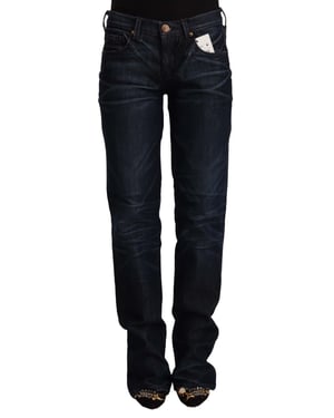 Ermanno Scervino Dunkelblaue Mittelhochbund Baumwoll-Denim Gerade Jeans