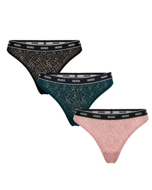 3er-Pack Damen Spitzenstringtangas mit Logo 50535265