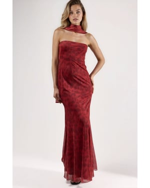 Trägerloses Blüten-Midi-Kleid