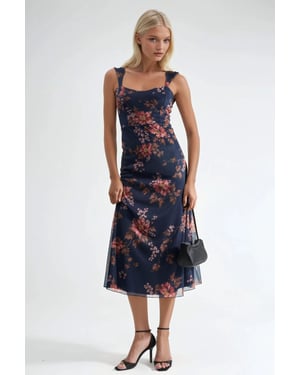 Blumen-Maxi-Kleid mit Herzkragen