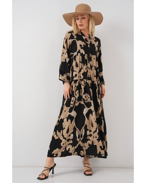 Bedrucktes V-Ausschnitt Maxikleid