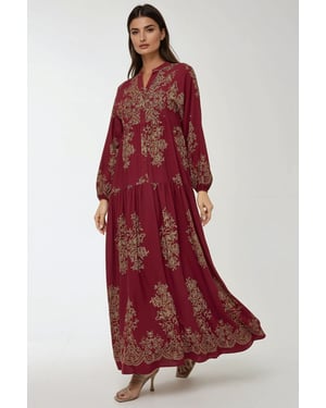 Bedrucktes Maxi-Kleid aus Viskose mit langen Ärmeln