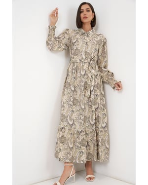 Maxi-Kleid mit Paisley-Print und Gürtel
