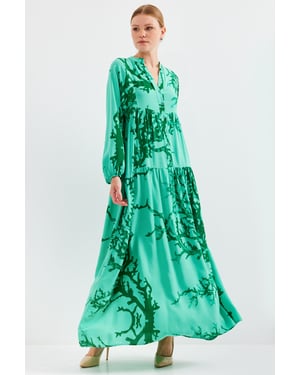 Bedrucktes V-Ausschnitt Maxikleid