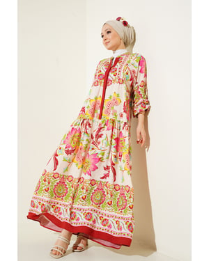 Gemustertes V-Ausschnitt Maxikleid