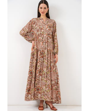 Gemustertes V-Ausschnitt Maxikleid