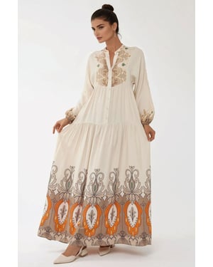Bedrucktes Langarm-Viskose-Maxikleid