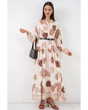 Gemustertes V-Ausschnitt Maxikleid