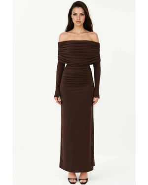 Hiccup Schulterfreies Bodycon-Maxikleid - Mokka