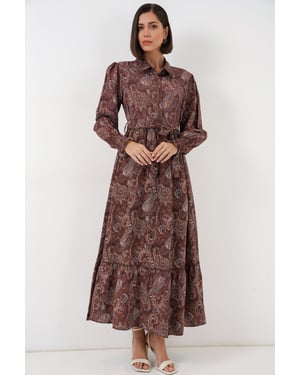 Maxi-Shirtkleid mit Paisley-Muster und Gürtel