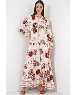 Gemustertes V-Ausschnitt Maxikleid