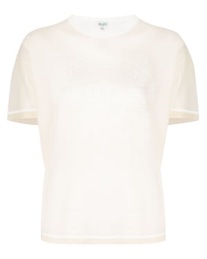 Kenzo Mesh-Strick-T-Shirt mit Tiger-Logo - Weiß