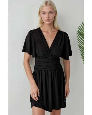 V-Ausschnitt Kurzarm Mini-Kleid