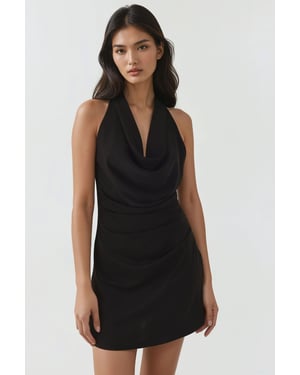 Drapiertes Minikleid mit Kapuzenkragen