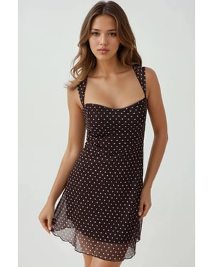 Punkteärmeloses Mini-Tüllkleid mit quadratischem Ausschnitt