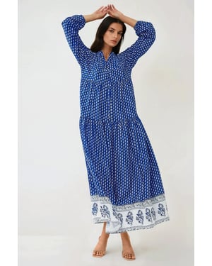 Hiccup Bedrucktes Maxikleid mit V-Ausschnitt - Saphir