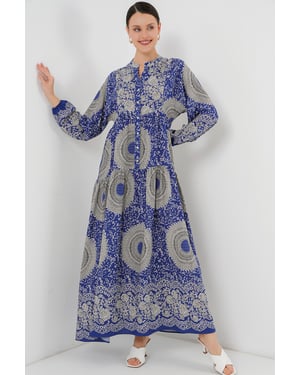 Bedrucktes V-Ausschnitt Maxikleid mit Knopfverschluss