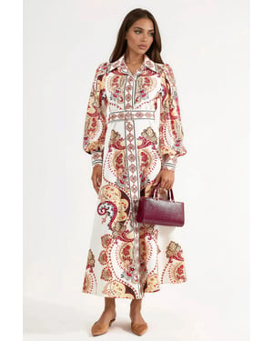 Muster Maxi-Kleid mit Gürtel