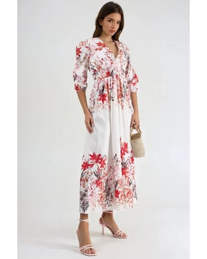 Blumen V-Ausschnitt Maxi-Kleid