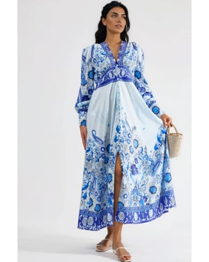 MSN Collection Maxikleid mit floralem Muster und paneeliertem Design - Blau