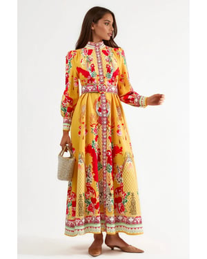 Blumen-Midi-Kleid mit Gürtel