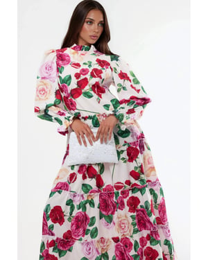 Blumen-Midi-Kleid mit Rundhalsausschnitt