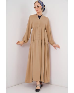 V-Ausschnitt Knopfverschluss Lässiges Maxi-Kleid