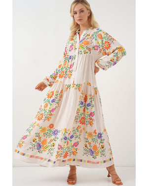 Bedrucktes V-Ausschnitt-Maxikleid