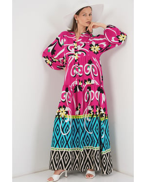 Muster Maxi-Kleid mit V-Ausschnitt